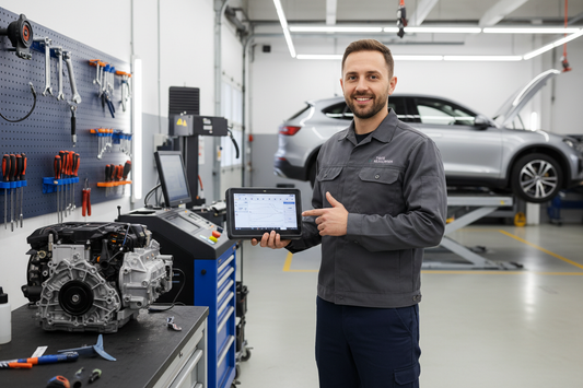professional technician giving obd2 computer advice